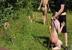 Submissive Pervert Girl Dances Between Doms for Rough Face Fucking