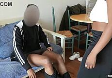 a dominatrix guard with big tits catches us and wants to suck us to avoid the police