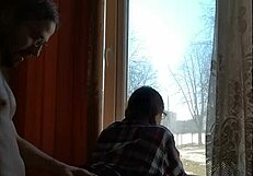 Helga bosk risky sex by the window people walking by