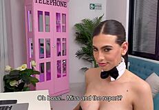 Latina secretary with big tits caught masturbating by boss, fucks desperately to keep job