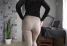 Office Worker Shows Off Ass in Super Tight Trousers