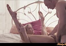 Blonde girlfriend shares intimate moments with boyfriend