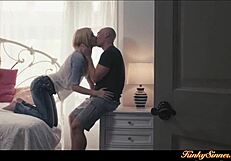 Blonde girlfriend shares intimate moments with boyfriend