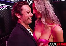 Cuckold husband joins wife and random guy in bar toilet