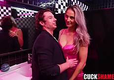 Cuckold husband joins wife and random guy in bar toilet