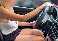 naughty wife flashes tits and pays with panties at gas station