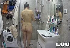 Luuv beautiful girl alice takes a shower on a amateur reality show.