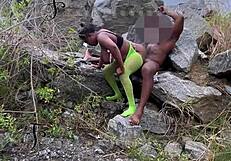 Seductive Tourist Guard Bent Over on the Rock for Deepthroat and Bareback Fucking