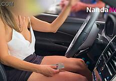 naughty wife flashes tits and pays with panties at gas station