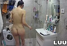 Luuv beautiful girl alice takes a shower on a amateur reality show.