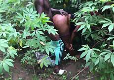 Stepmom receives rough backdoor gift in bushy Christmas scene.