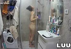Luuv beautiful girl alice takes a shower on a amateur reality show.