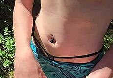 Wife gives quick handjob during outdoor walk