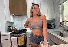 Cheating rock paper scissors leads to fucking girlfriend's roommate river lynn in dorm.