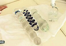 Glass Dildo Prepares Tight Ass Deeply