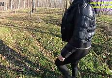 Tight Leather Pants, No Panties, Wet Surprise In Car. Steamy Blowjob Outdoors, Rough Forest Fuck.