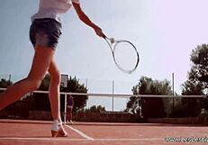 Passionate tennis lesbians masturbate with toys on court