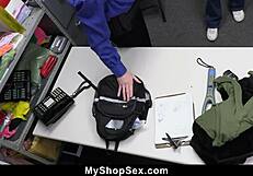 The shoplifter teen got caught. She pleasures the officer's dick for freedom.