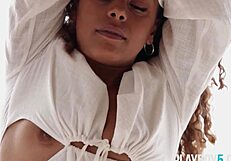 Spanish teen beauty agatha with curly hair poses solo for playboy magazine