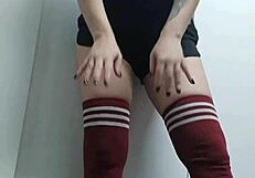 cheeky change room slut tries on topless nude socks 😏