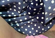 detailed vibrator orgasm control session in a public bar with pussy spreading