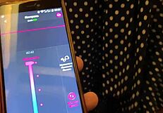 detailed vibrator orgasm control session in a public bar with pussy spreading