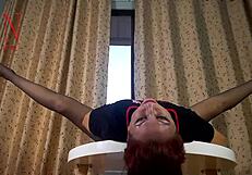 Nice Lady In Pantyhose And Heels Striptease At The Round Table 33