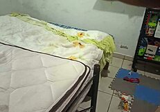 sexy stepmother cleans bedroom in thong for stepson