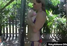 big titted milf vicky vette masturbates rubbing her hairy oiled pussy