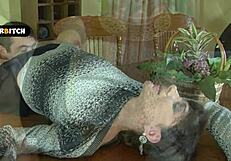 the flat-chested milf RIDES the dick passionately before SWALLOWING every drop of cum