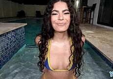 Yngr Angel Gostosa fucked hard in the pool and gets a facial cumshot