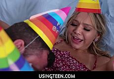 Teen Step Sisters Have a Threesome with Stepdad on His Birthday