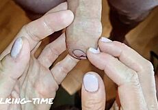 dirty talking mistress milks cock with tickling handjob