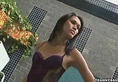 brazilian shemale babe strokes her hard cock solo