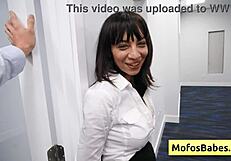 Slutty office milf sucking fat massive cock pov, then gets fucked on desk!