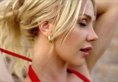 Horny blonde fucks lifeguard behind rocks