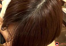 Japanese brunette Ryo Tsujimoto sucks dick before hard fucks uncensored!