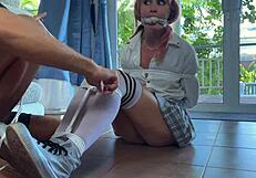 Tied-up babe has no choice but to obey