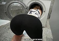 step son fucks his bad step mom while she's stuck in the washing machine