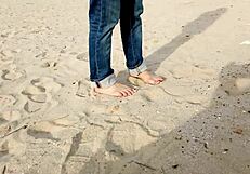 Walk on the beach leads to insertion with brunette big ass busty big cock man in underwear