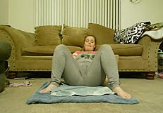 Anastasia squirts while fingering in leggings for daddy.