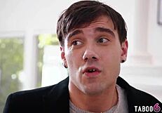 This young guy is in a reverse gangbang with five blonde milfs