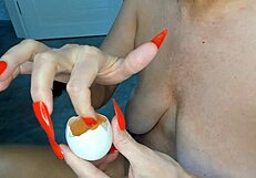Milf Eggs in Pussy Biology Closeup Insemination Handjob with Cum Creampie