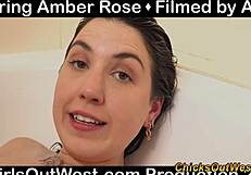 chubby brunette australian relaxes in a backstage bath with lingerie