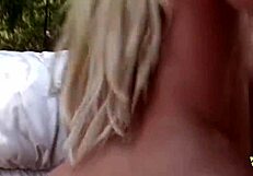 Beautifull Blonde Is Being Slapped While Fucked Hard Outside By Two Guys