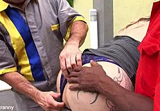 Slutty tranny Amanda Ferraz lures two men for double anal