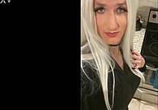 Platinum blonde crossdresser returns home after her date