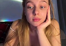 Natural tits playing and pussy fingering on webcam