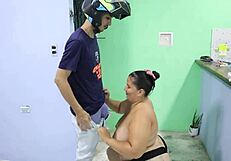 the pizza delivery guy arrives at the colombian bbw's bedroom and fucks her roughly