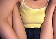 Natural tits playing and pussy fingering on webcam